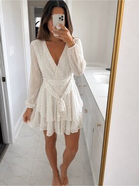 White Polka Dot Tiered Wrap Dress